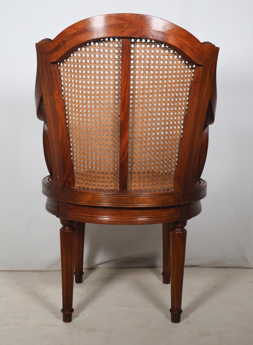  Mahogany Cane Office Chair In The Louis XVI Style, Late 20th Century.-photo-2