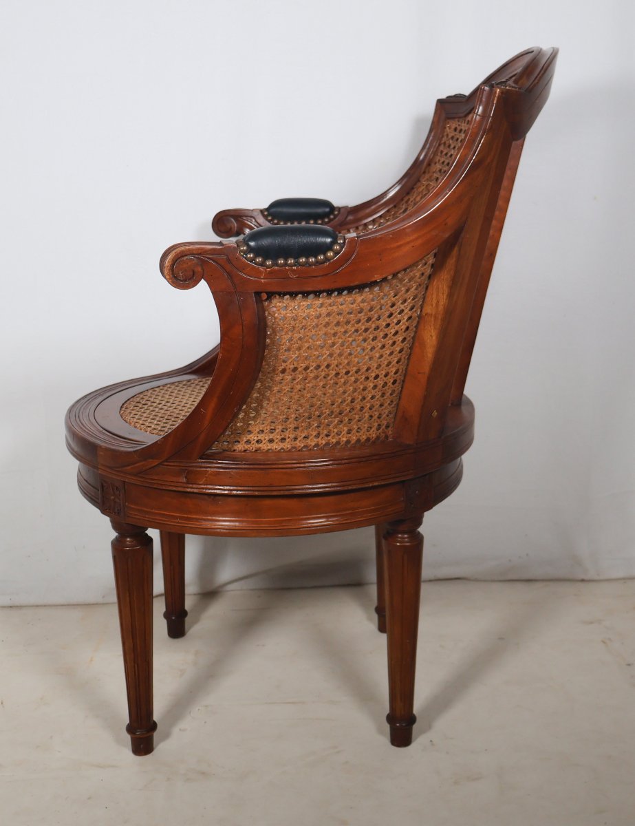  Mahogany Cane Office Chair In The Louis XVI Style, Late 20th Century.-photo-3