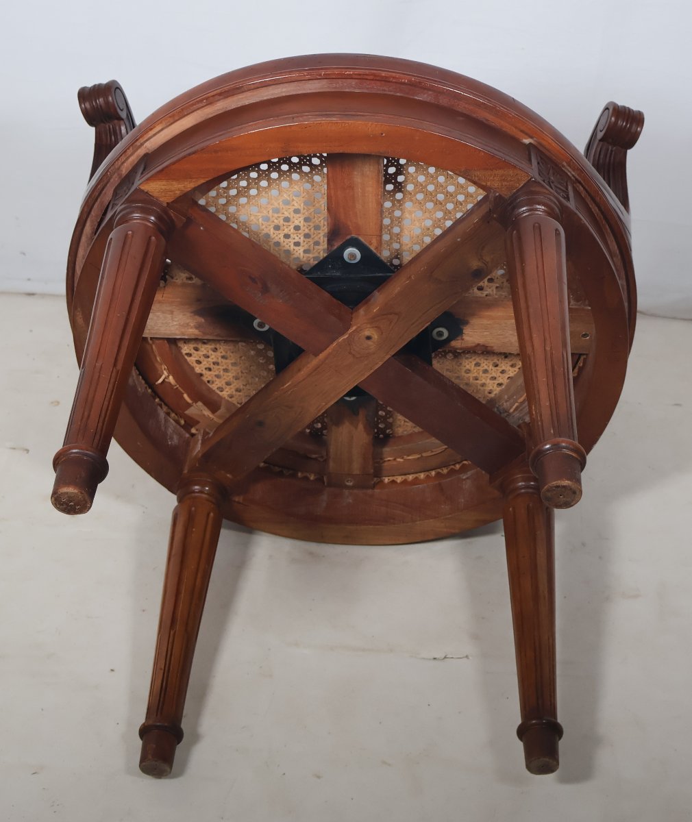  Mahogany Cane Office Chair In The Louis XVI Style, Late 20th Century.-photo-5