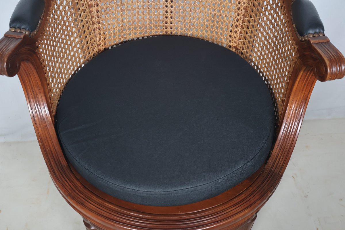  Mahogany Cane Office Chair In The Louis XVI Style, Late 20th Century.-photo-8