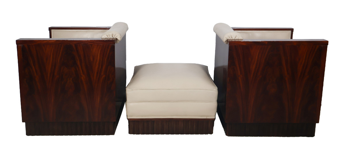 Pair Of Art Deco Armchairs And Pouf -photo-4