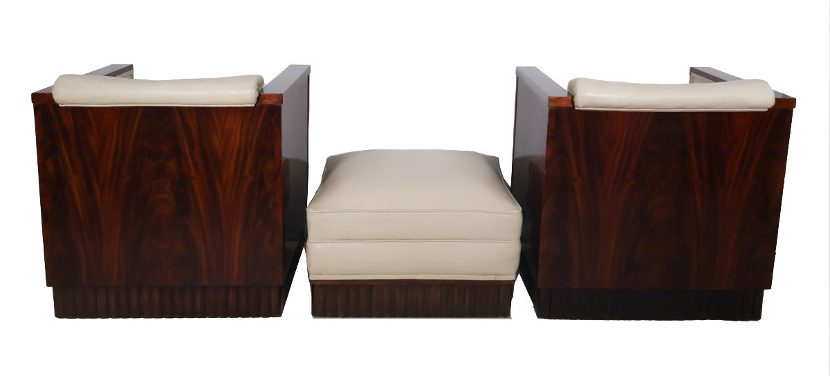 Pair Of Art Deco Armchairs And Pouf -photo-1