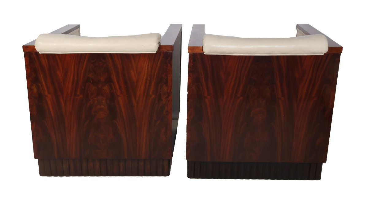 Pair Of Art Deco Armchairs And Pouf -photo-6