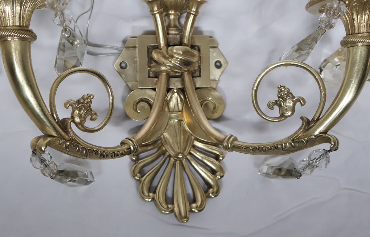 Paire d’appliques en bronze doré époque restauration-photo-3