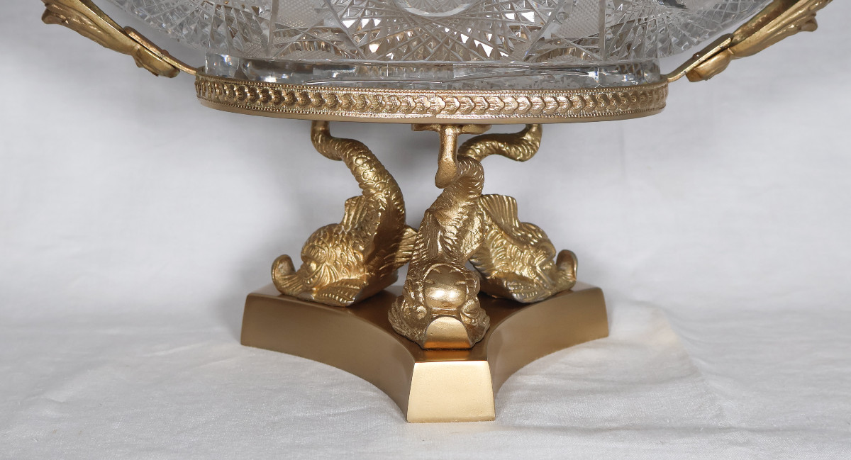 Coupe En Cristal Taillé Et Métal Doré Benito fin XXe Siècle  -photo-2