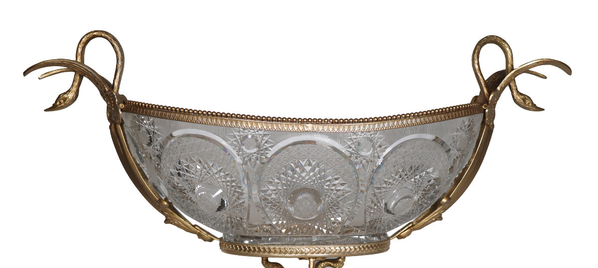 Coupe En Cristal Taillé Et Métal Doré Benito fin XXe Siècle  -photo-3