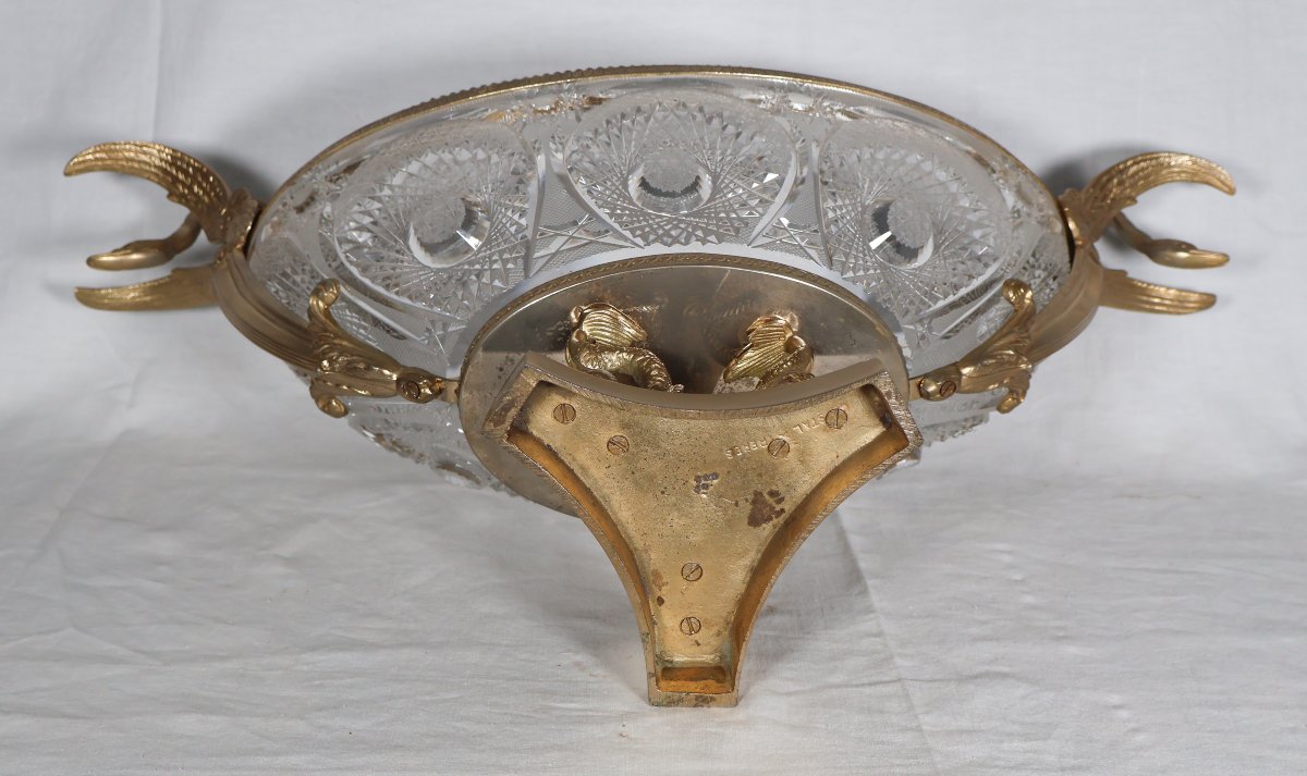 Coupe En Cristal Taillé Et Métal Doré Benito fin XXe Siècle  -photo-6