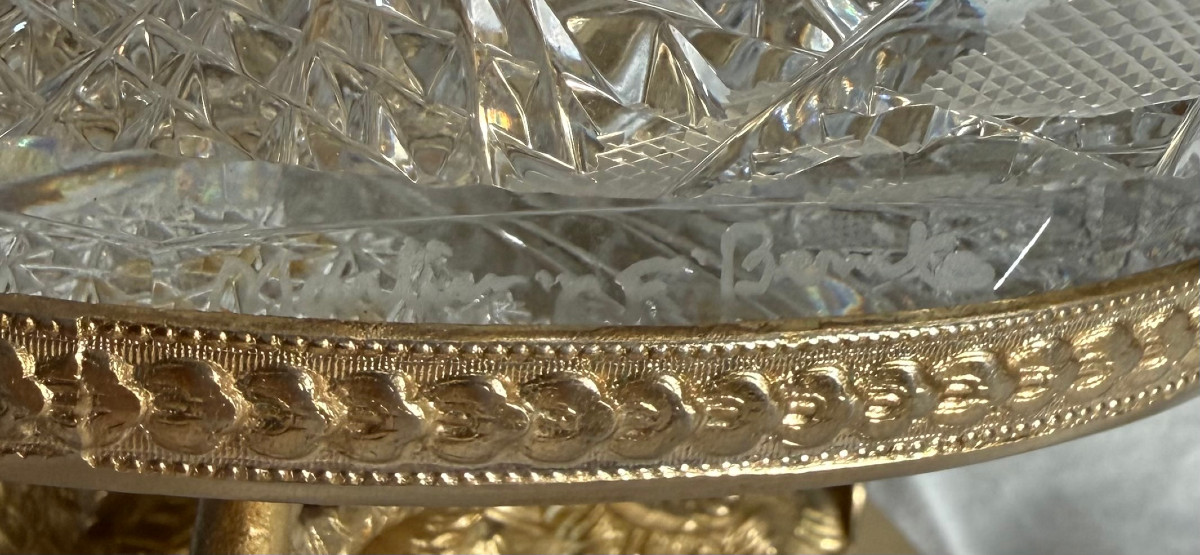 Coupe En Cristal Taillé Et Métal Doré Benito fin XXe Siècle  -photo-8
