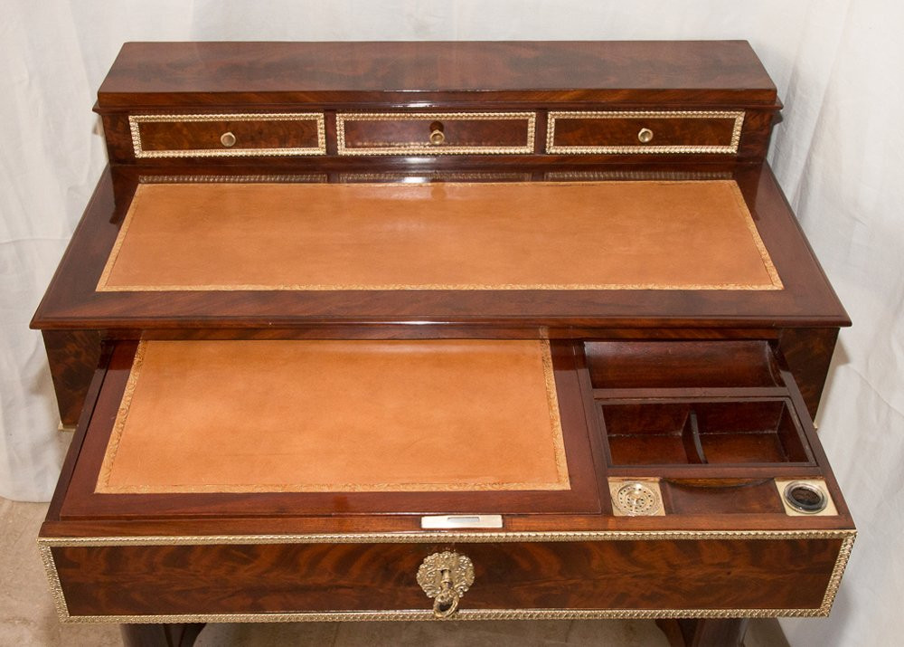 Empire Period Stepped Desk In Flame Mahogany Veneer-photo-4