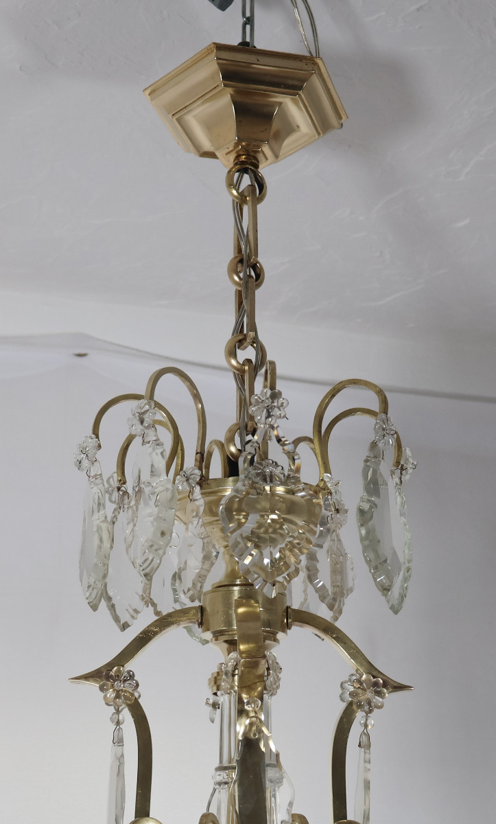  Twelve-light Chandelier In Gilt Bronze And Crystal, Late 19th Century-photo-4