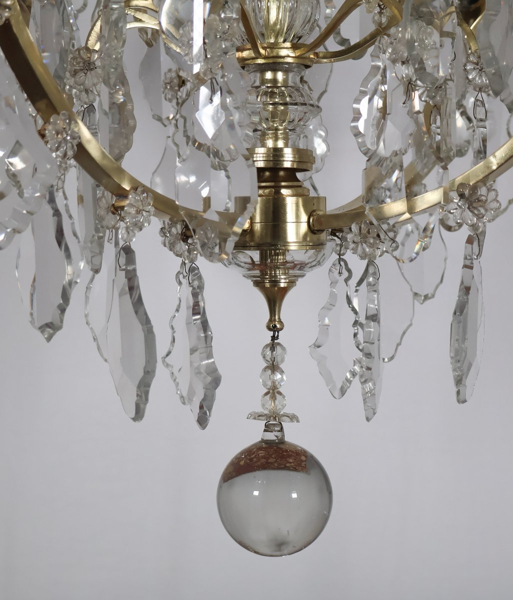  Twelve-light Chandelier In Gilt Bronze And Crystal, Late 19th Century-photo-5