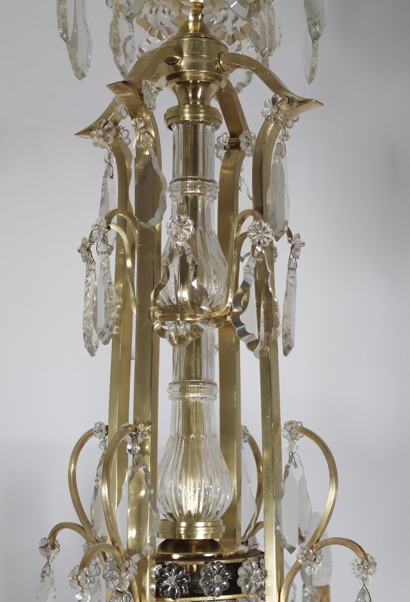  Twelve-light Chandelier In Gilt Bronze And Crystal, Late 19th Century-photo-6