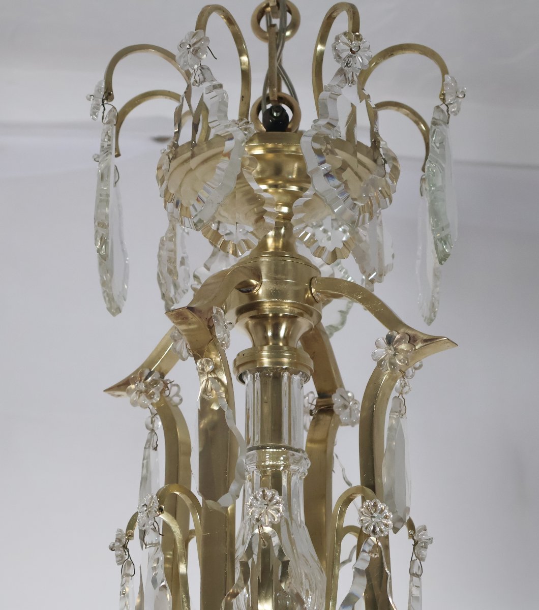  Twelve-light Chandelier In Gilt Bronze And Crystal, Late 19th Century-photo-7