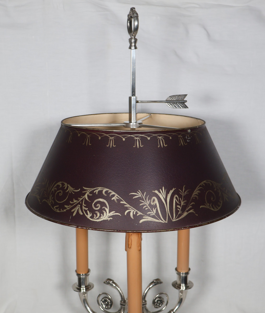 Empire Style Bouillotte Lamp In Silvered Bronze, Early 20th Century-photo-2