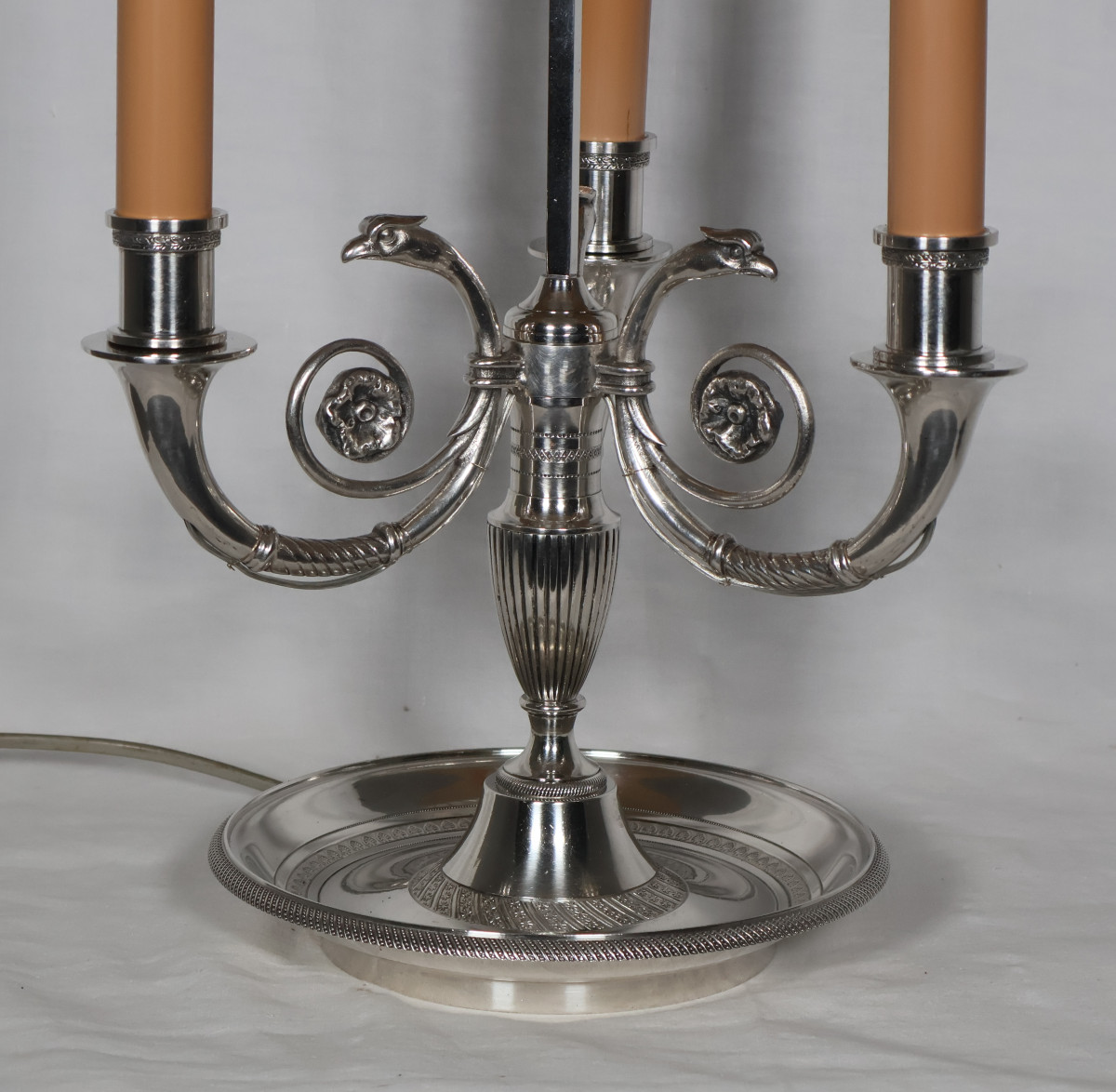Empire Style Bouillotte Lamp In Silvered Bronze, Early 20th Century-photo-3