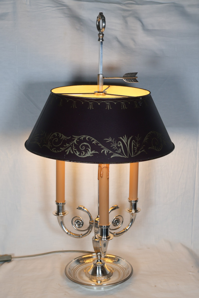 Empire Style Bouillotte Lamp In Silvered Bronze, Early 20th Century-photo-4