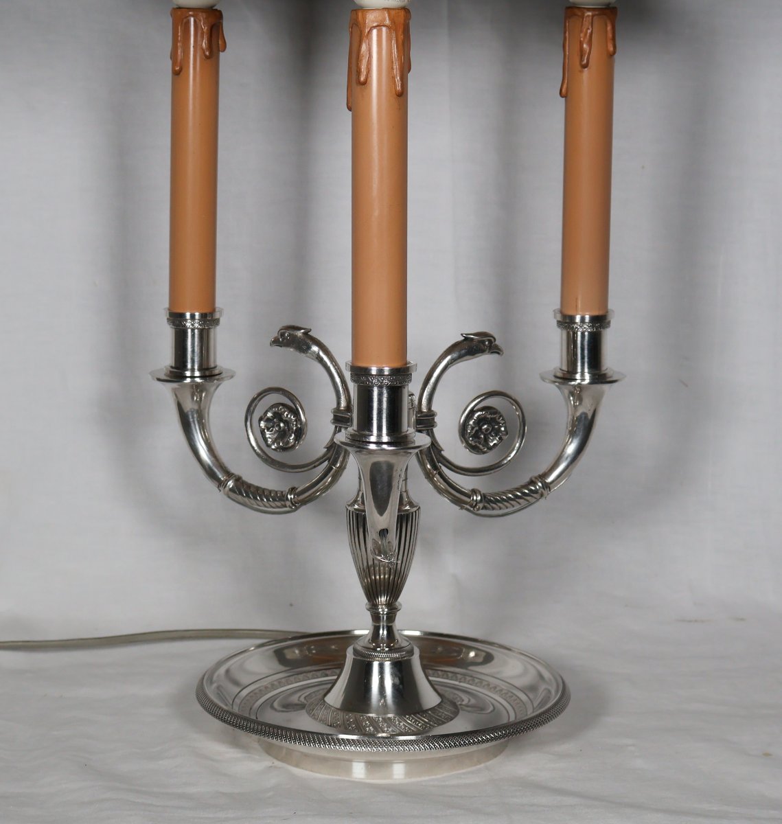 Empire Style Bouillotte Lamp In Silvered Bronze, Early 20th Century-photo-1