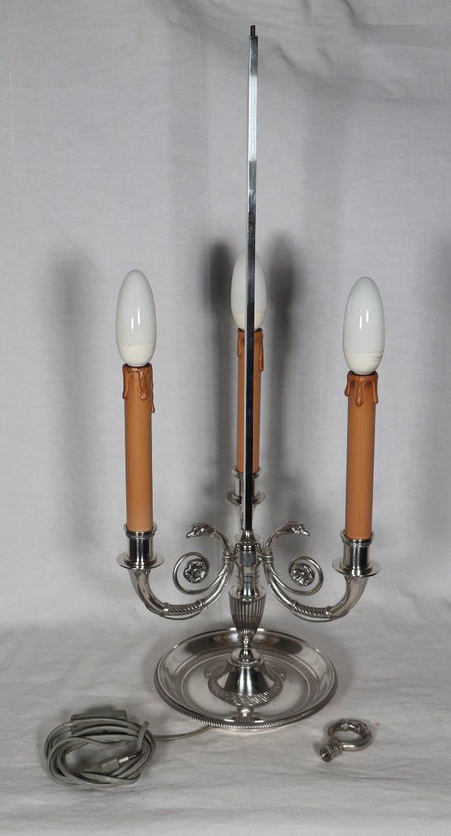 Empire Style Bouillotte Lamp In Silvered Bronze, Early 20th Century-photo-4