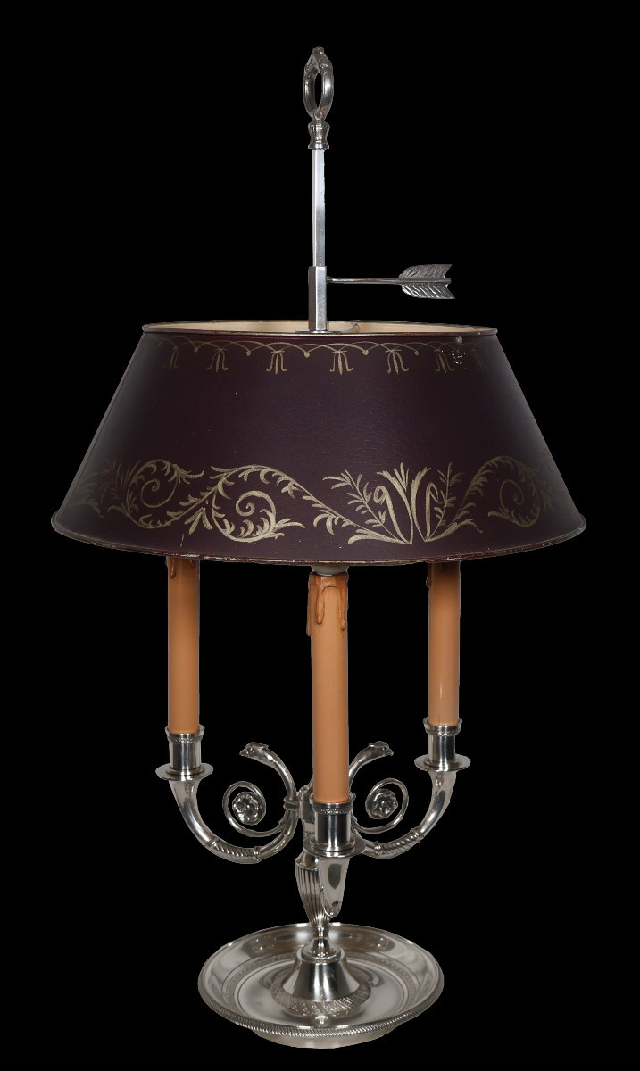 Empire Style Bouillotte Lamp In Silvered Bronze, Early 20th Century