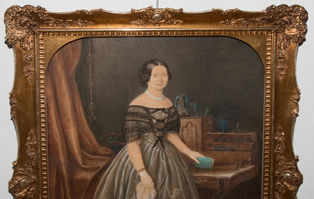 Aquarelle , Portrait de Femme, Signée L Kergel Et Datée 1849-photo-3