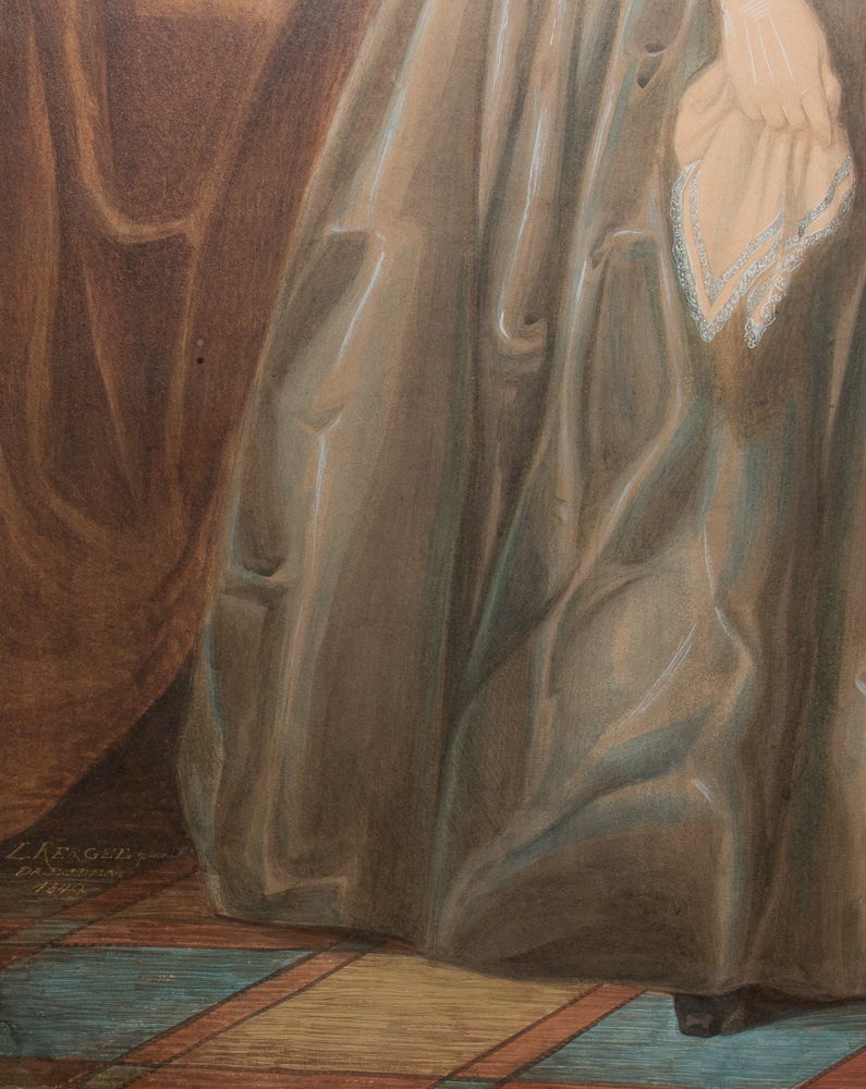 Aquarelle , Portrait de Femme, Signée L Kergel Et Datée 1849-photo-3