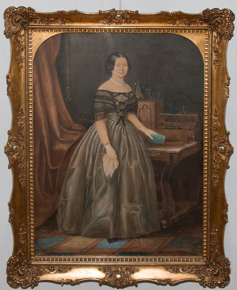 Aquarelle , Portrait de Femme, Signée L Kergel Et Datée 1849