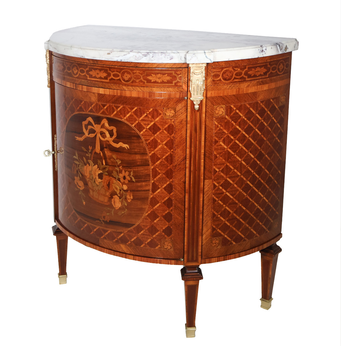 Meuble demi-lune de style Louis XVI fin XIXe siècle -photo-3