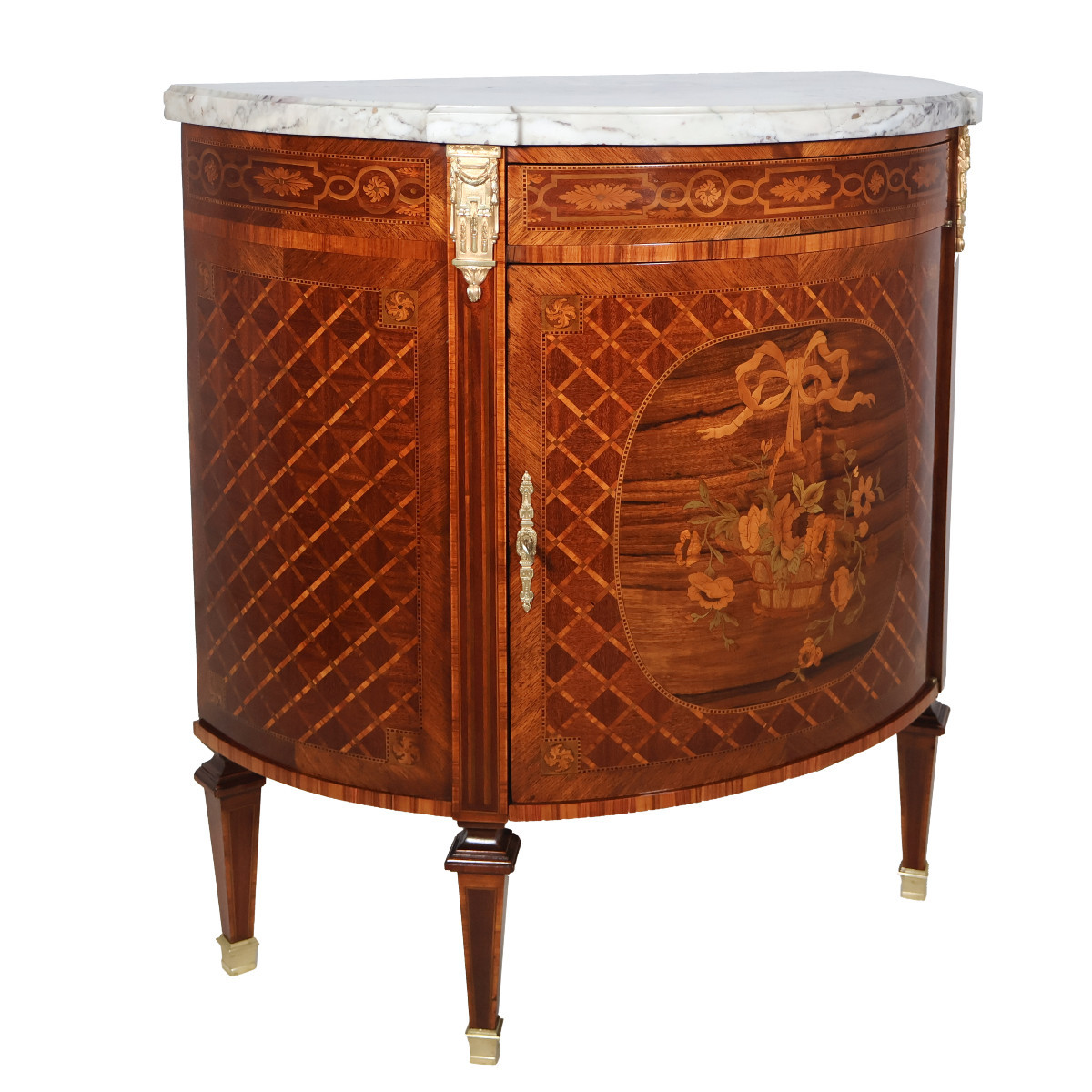 Meuble demi-lune de style Louis XVI fin XIXe siècle -photo-4