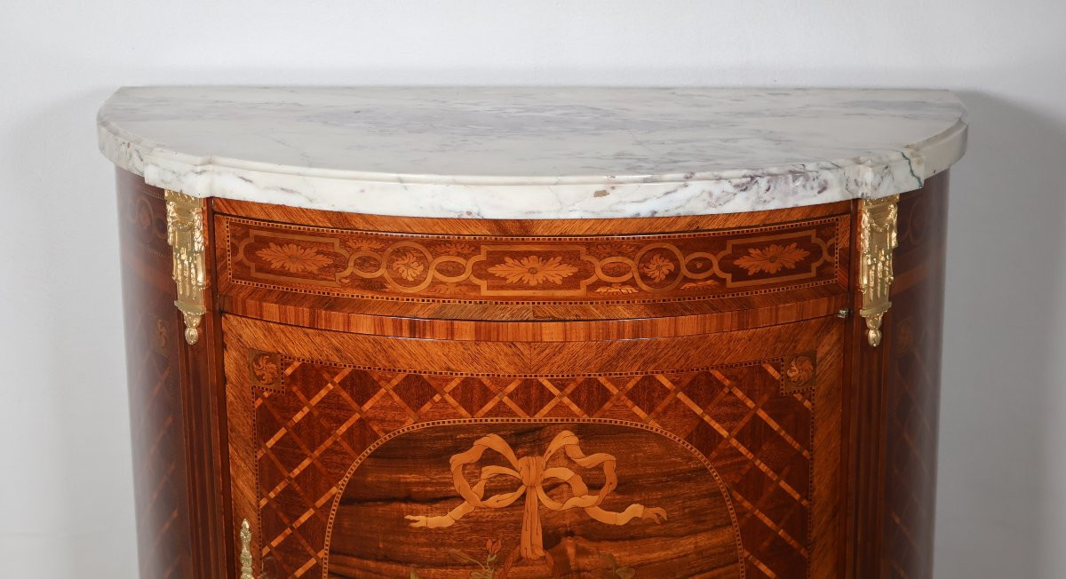 Meuble demi-lune de style Louis XVI fin XIXe siècle -photo-8