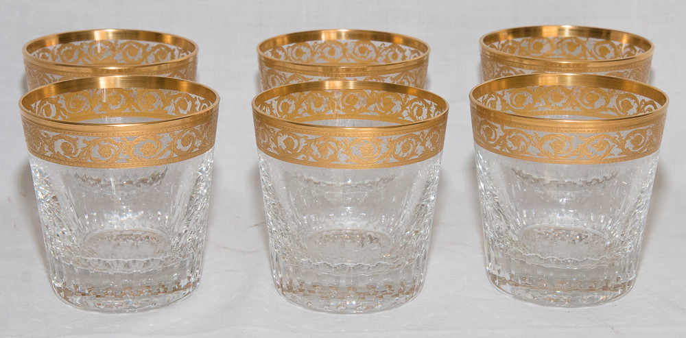 6 Verres Et Carafe à Whisky Cristallerie De Saint Louis Modèle Thistle Or-photo-2
