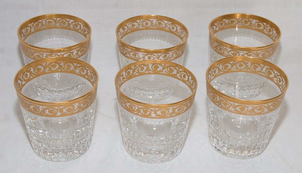 6 Verres Et Carafe à Whisky Cristallerie De Saint Louis Modèle Thistle Or-photo-1