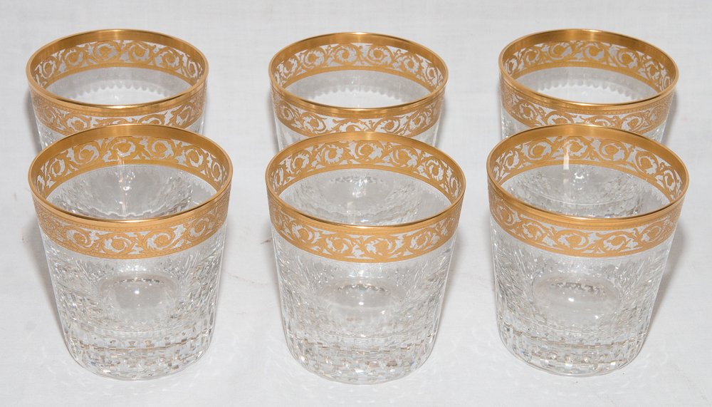 6 Verres Et Carafe à Whisky Cristallerie De Saint Louis Modèle Thistle Or-photo-2