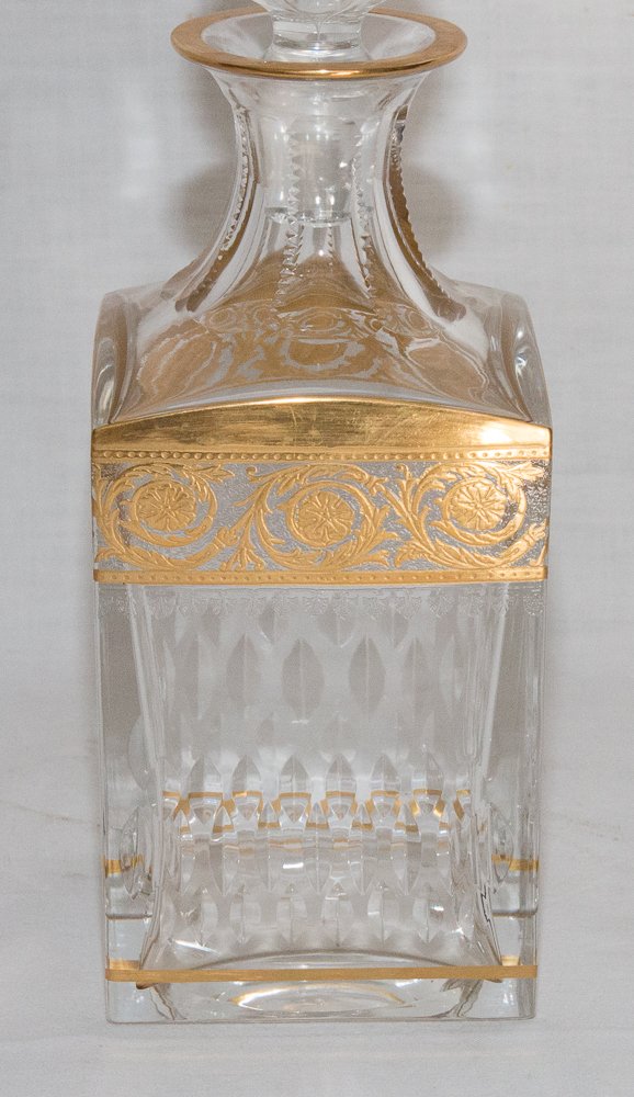 6 Verres Et Carafe à Whisky Cristallerie De Saint Louis Modèle Thistle Or-photo-5