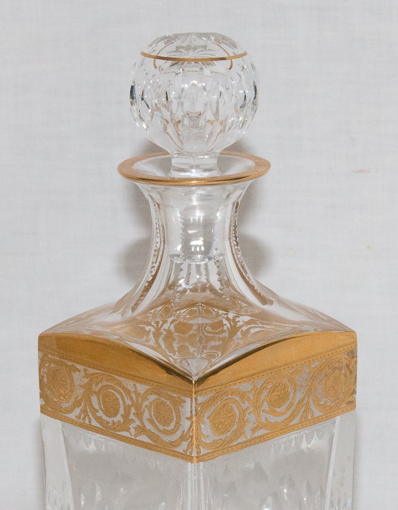 6 Verres Et Carafe à Whisky Cristallerie De Saint Louis Modèle Thistle Or-photo-7