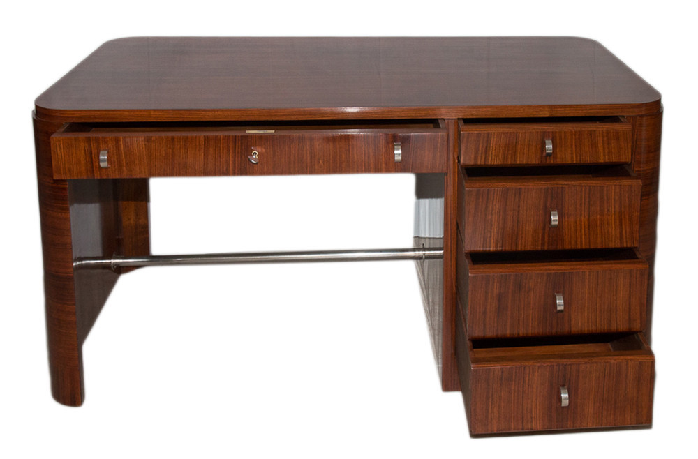 Double-sided Rosewood Desk From The Art Deco Period-photo-3
