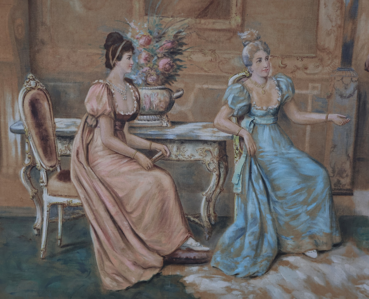 Tapestry Painted Bourgeois Interior Late 19th Century-photo-2