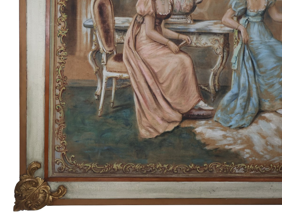 Tapestry Painted Bourgeois Interior Late 19th Century-photo-1