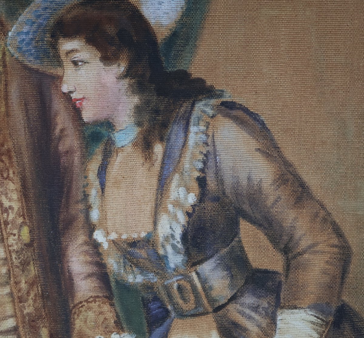 Tapestry Painted Bourgeois Interior Late 19th Century-photo-3