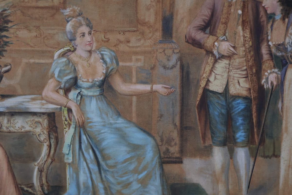 Tapestry Painted Bourgeois Interior Late 19th Century-photo-5