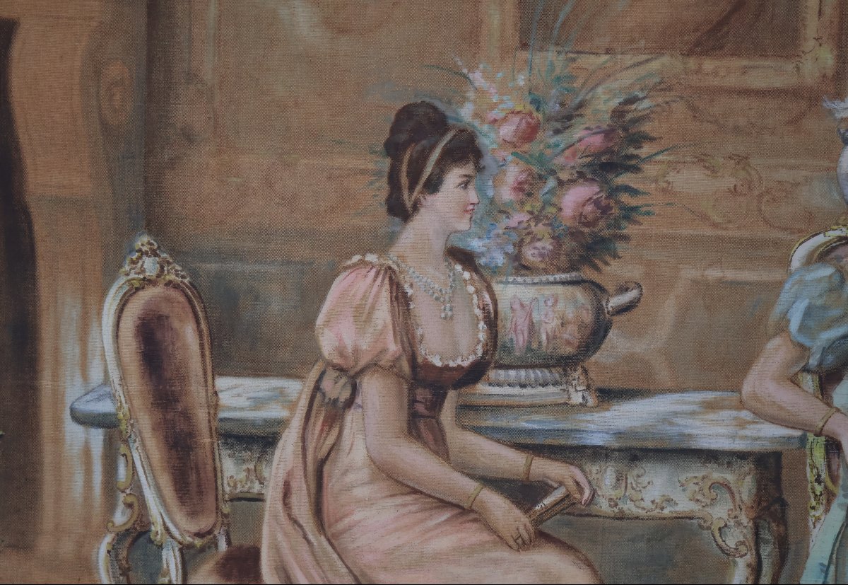 Tapestry Painted Bourgeois Interior Late 19th Century-photo-7