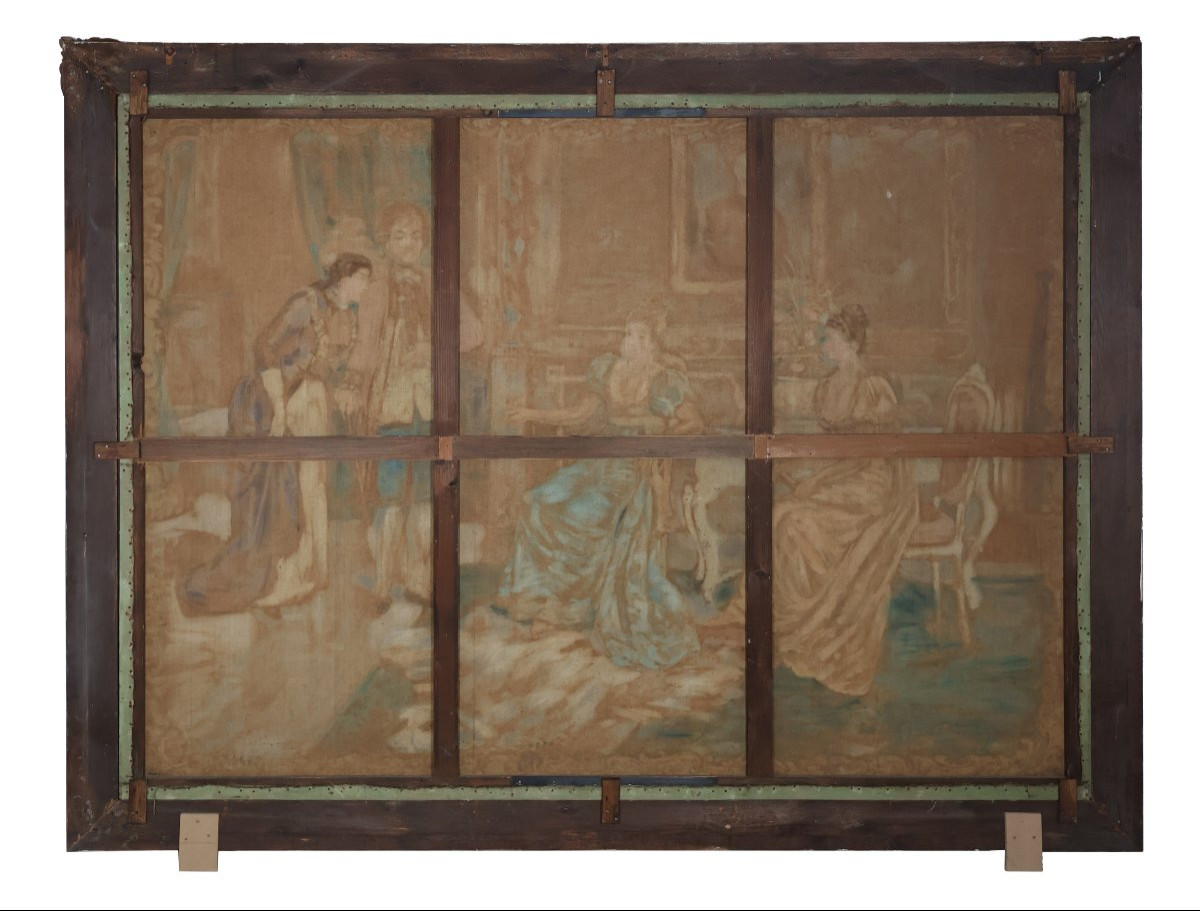 Tapestry Painted Bourgeois Interior Late 19th Century-photo-8
