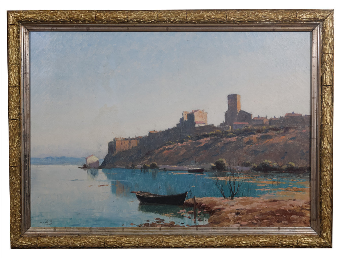 Oil On Canvas View Of Bages Lina Bill (1855-1936)-photo-2
