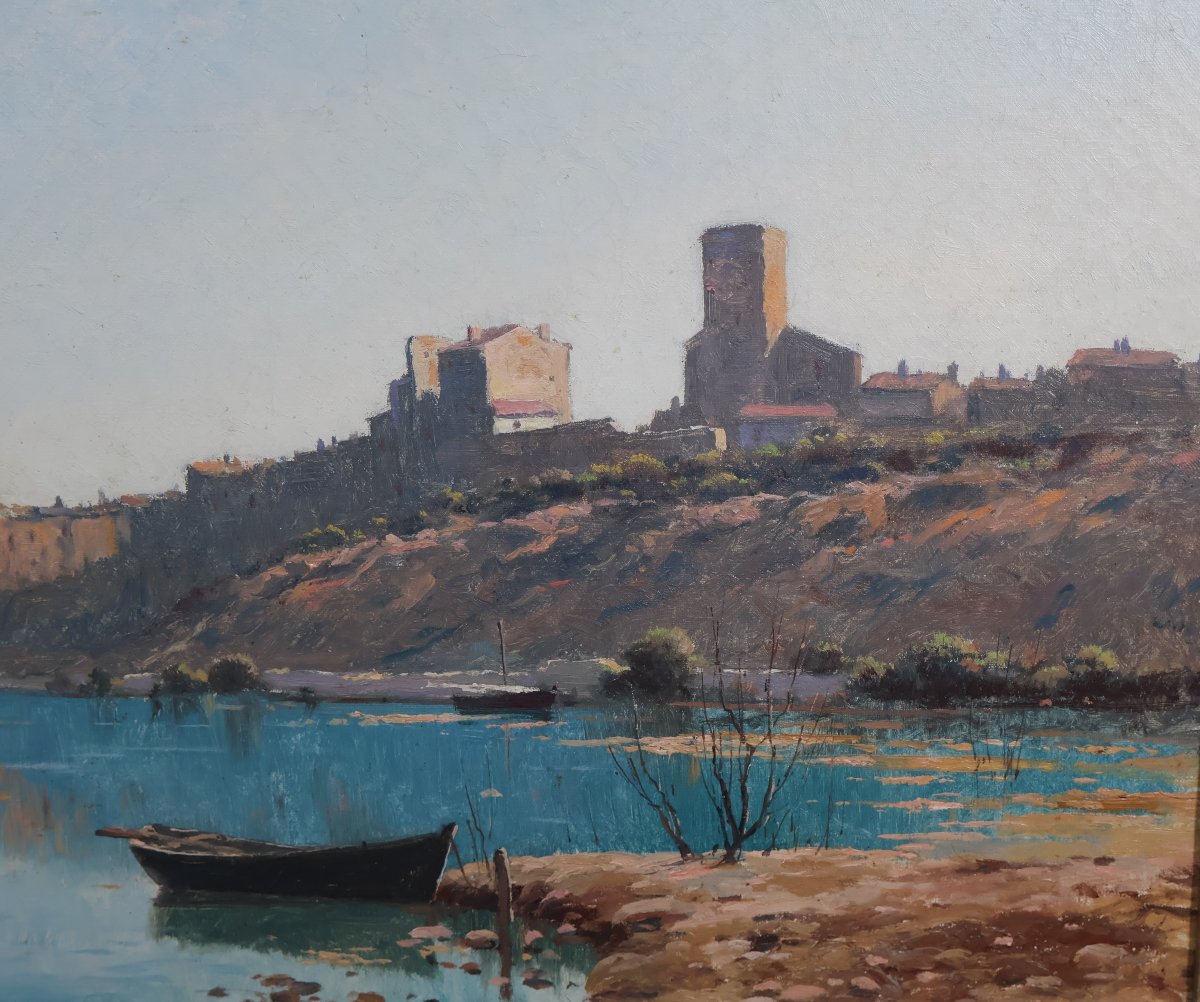 Oil On Canvas View Of Bages Lina Bill (1855-1936)-photo-1