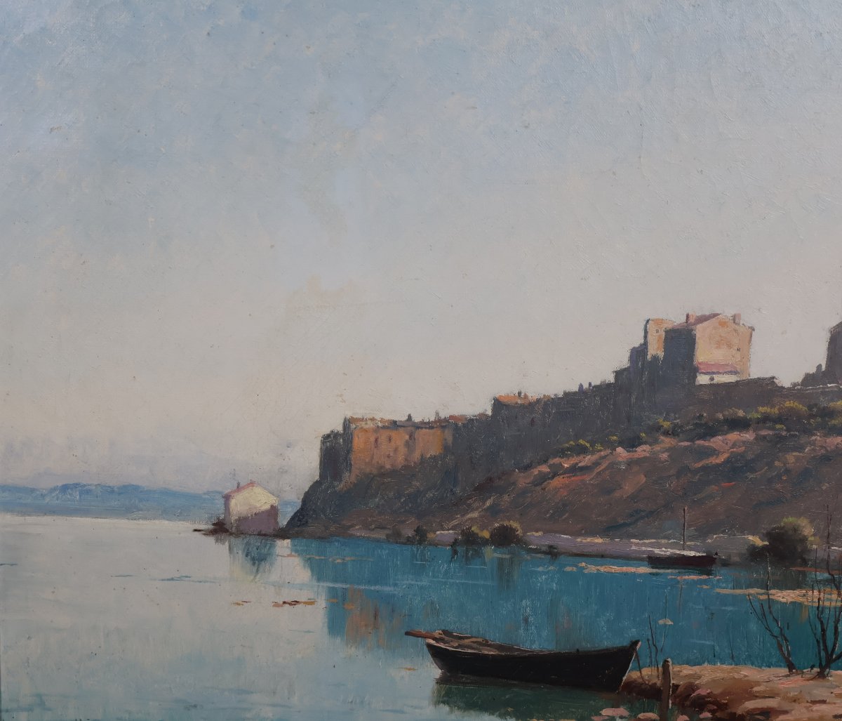 Oil On Canvas View Of Bages Lina Bill (1855-1936)-photo-2