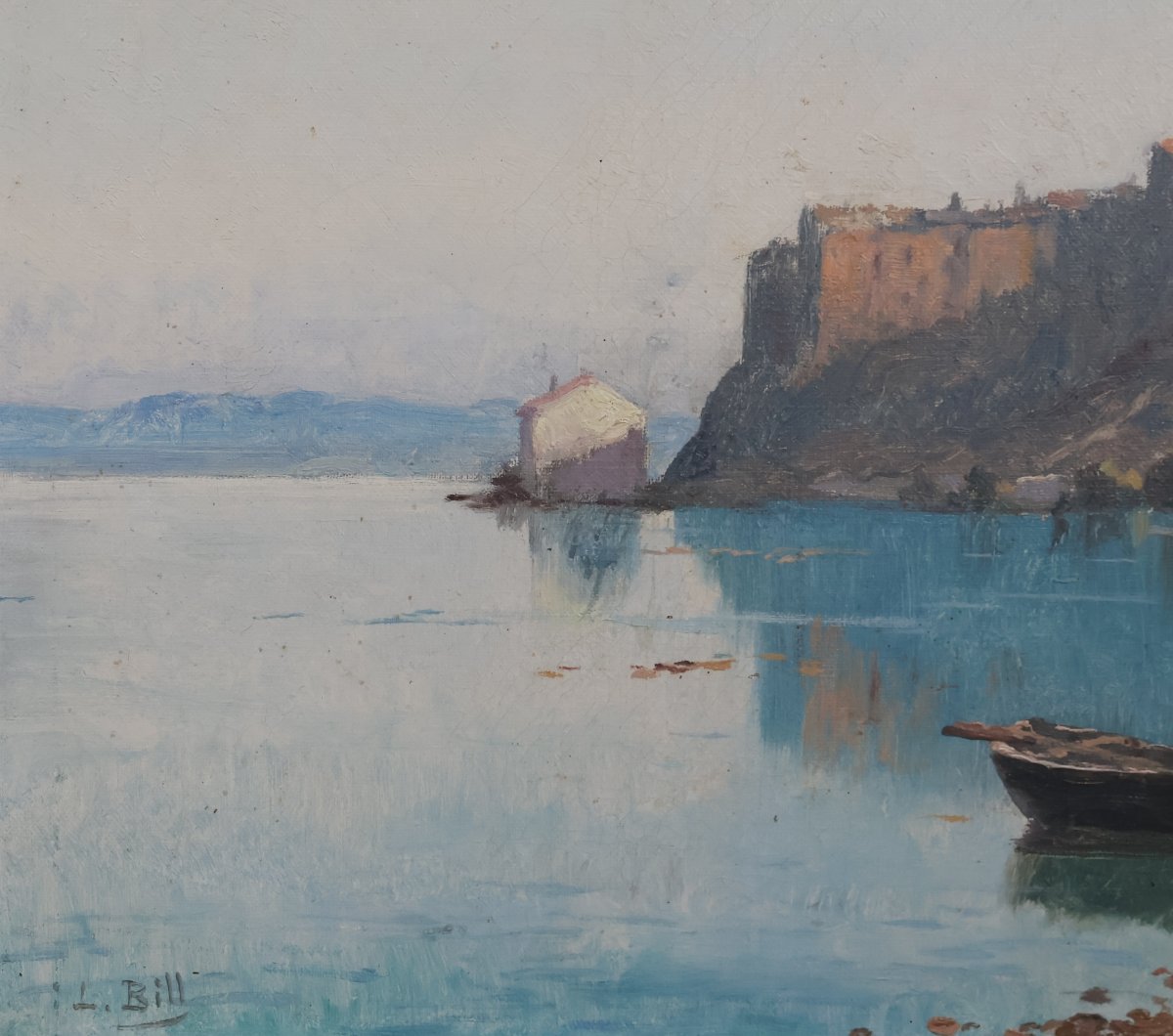 Oil On Canvas View Of Bages Lina Bill (1855-1936)-photo-3