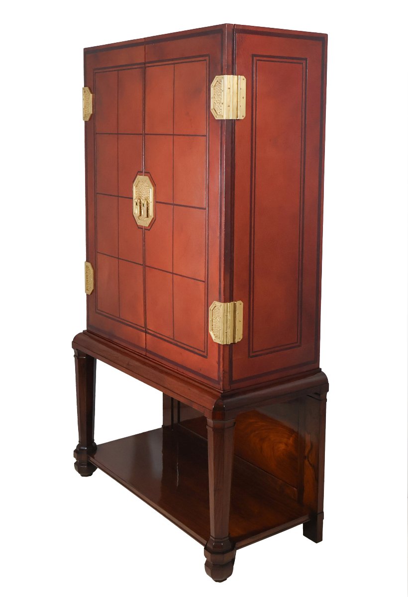  Rosewood Cabinet With Leather Upholstery Art Deco Period-photo-4