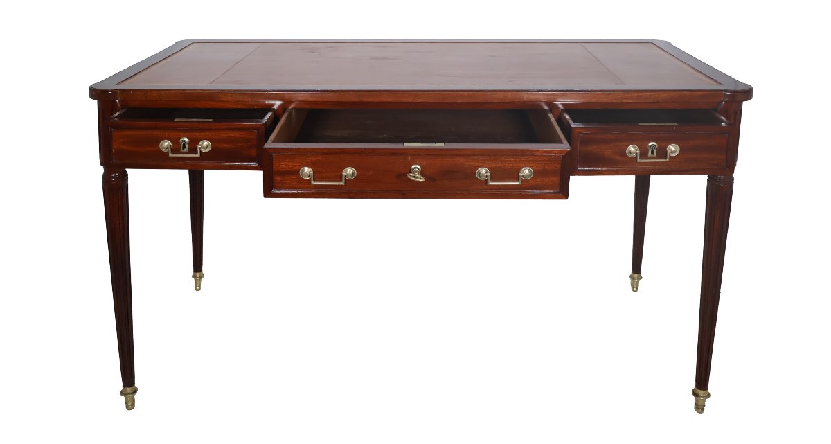  Double-sided Flat Desk In Mahogany Louis XVI Period-photo-1