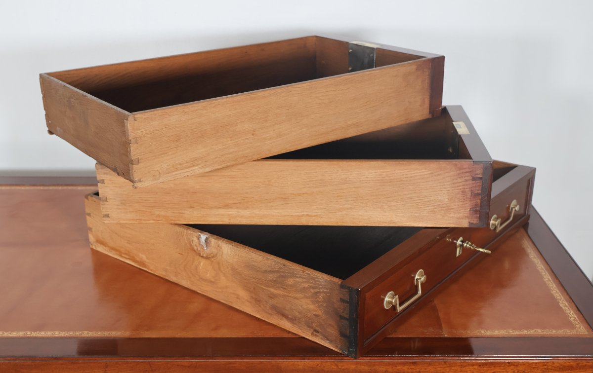  Double-sided Flat Desk In Mahogany Louis XVI Period-photo-5