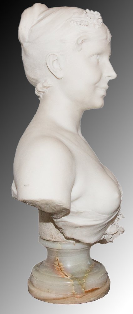 Buste de jeune femme en marbre A. Lanson XIXe siècle-photo-3