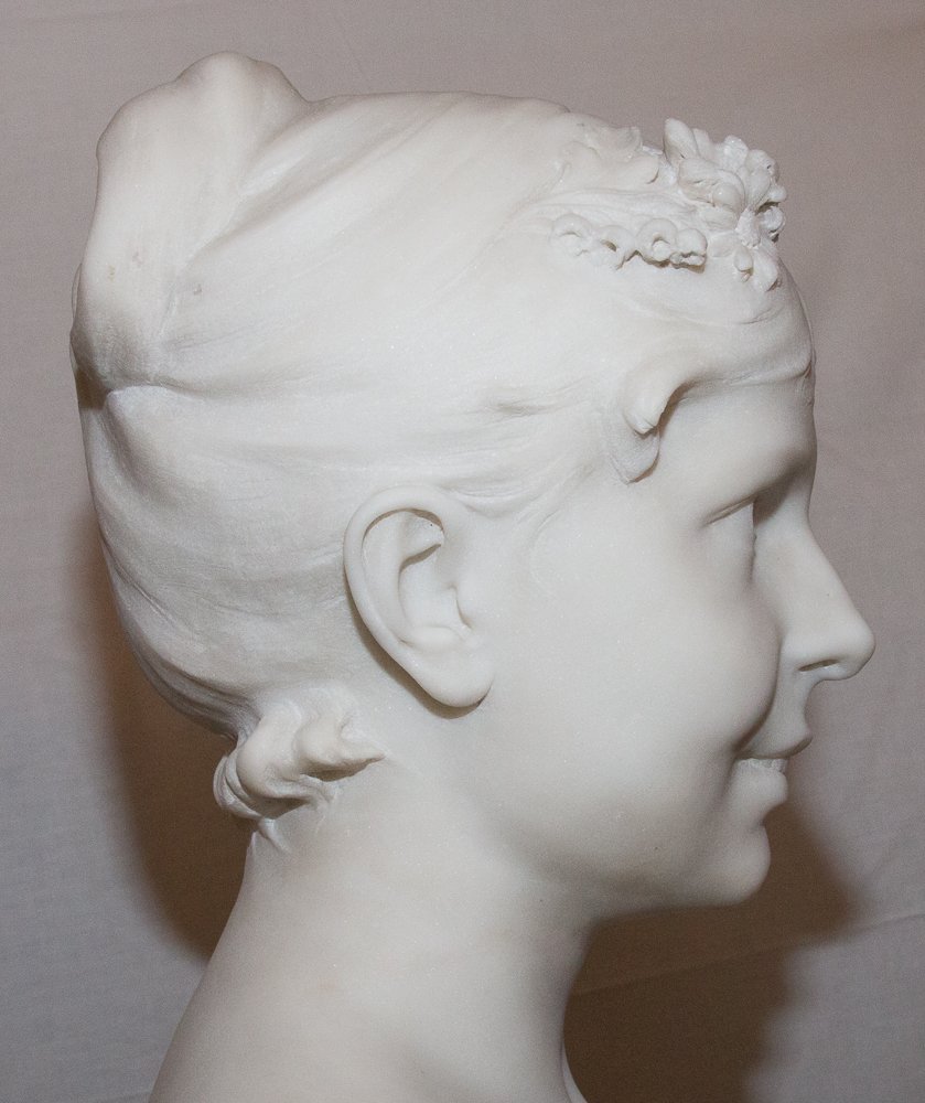 Buste de jeune femme en marbre A. Lanson XIXe siècle-photo-1
